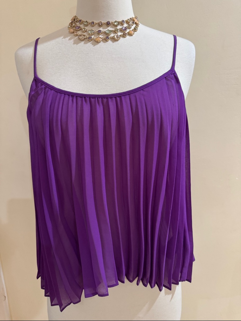 G by Guess Purple Pleated Spaghetti-Strap Cami